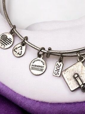 Alex and Ani Silver Tone Graduation Stackable Charm Bangle Bracelet